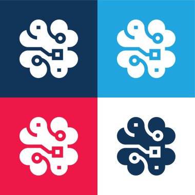 Beyin mavisi ve kırmızı dört renk minimal simge kümesi