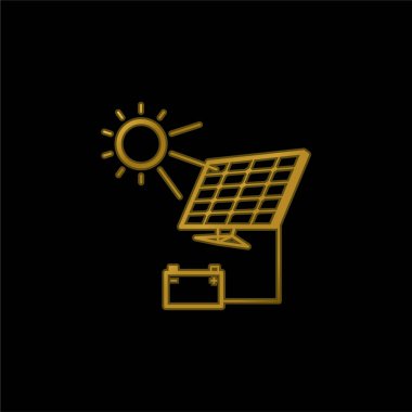 Battery Charging With Solar Panel gold plated metalic icon or logo vector clipart