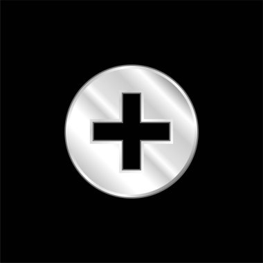 Artı İşaretli gümüş kaplama metalik simge ile Arayüz Dairesel Sembol Ekle