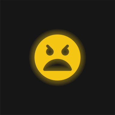 Angry Face yellow glowing neon icon clipart