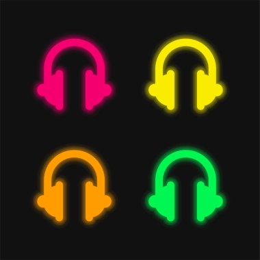 Büyük kulaklıklar. Parlayan dört renkli neon vektör simgesi.