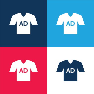AD T-Shirt mavi ve kırmızı dört renk minimal simgesi