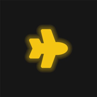 Uçak sarı parlayan neon simgesi