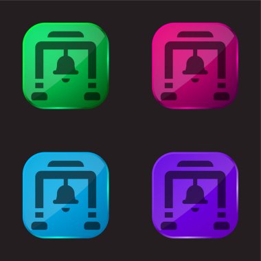 Bell Tower four color glass button icon clipart