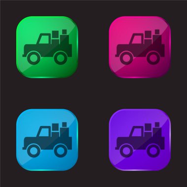 All Terrain Vehicle With Cargo four color glass button icon clipart