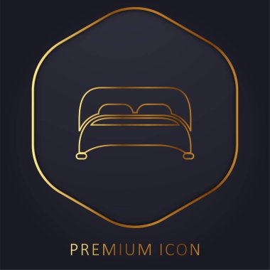 Bed With Two Pillows Bottom View golden line premium logo or icon clipart