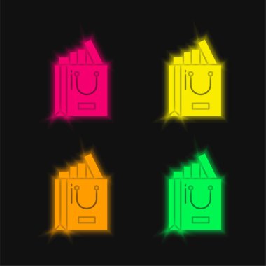 Dört renkli parlak neon vektör simgesi