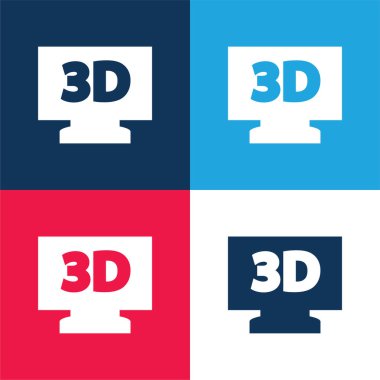 3D Televizyon Mavi ve Kırmızı Dört Renk En düşük simge kümesi