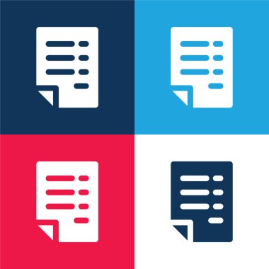 Bill mavi ve kırmızı dört renk minimal simge kümesi