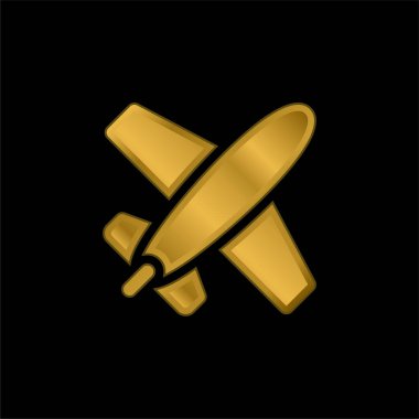 Uçak altın kaplama metalik simge veya logo vektörü