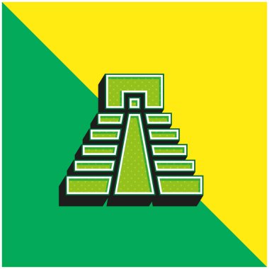 Aztek Piramidi Yeşil ve Sarı 3D vektör simgesi logosu