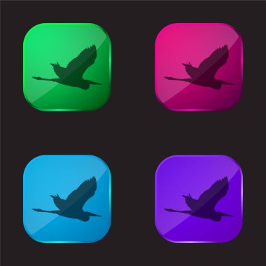 Bird Heron Flying Shape four color glass button icon clipart