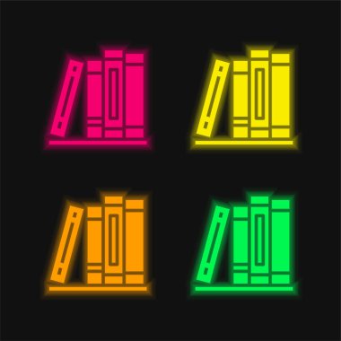 Books four color glowing neon vector icon clipart
