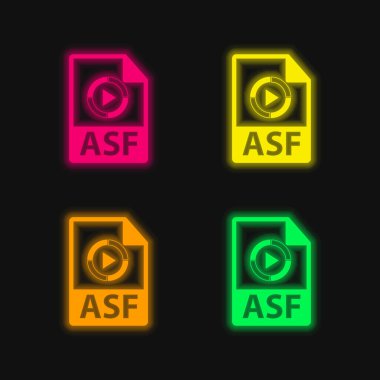 ASF Dosya Biçimi Değişkeni dört renkli neon vektör simgesi