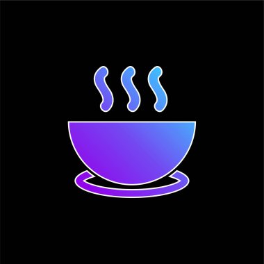 Bowl Of Hot Soup On A Plate blue gradient vector icon clipart