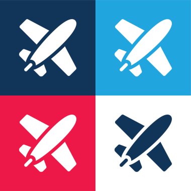 Uçak mavi ve kırmızı dört renk minimal simge kümesi