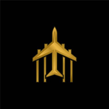 Uçak Uçuşu Altın kaplama metalik simge veya logo vektörü