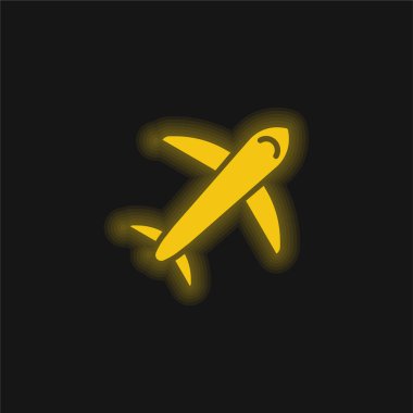 Uçak sarı parlayan neon simgesi