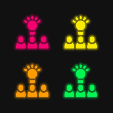 Beyin fırtınası dört renkli parlak neon vektör simgesi
