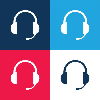 Mikrofonlu Auriculars 'ın kulaklığı mavi ve kırmızı dört renk minimal simgesi içeriyor