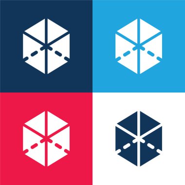 3d mavi ve kırmızı dört renk minimal simge kümesi