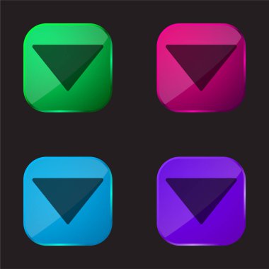 Arrow Down Filled Triangle four color glass button icon clipart