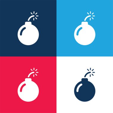 Bomb blue and red four color minimal icon set clipart