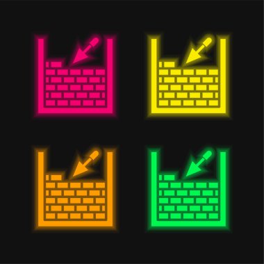 Brickwork four color glowing neon vector icon clipart