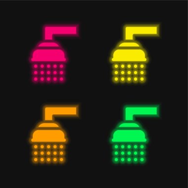 Banyo dört renk parlayan neon vektör simgesi