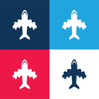 Aeroplane With Four Big Motors blue and red four color minimal icon set clipart