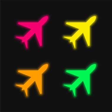 Airplane four color glowing neon vector icon clipart