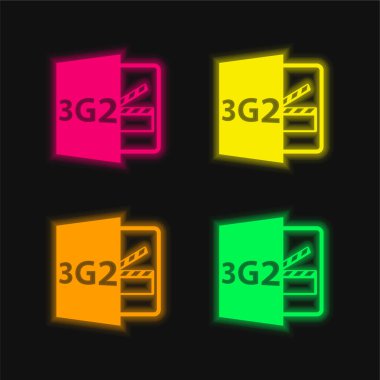 3G2 Dosya Biçimi 4 renkli parlak neon vektör simgesi