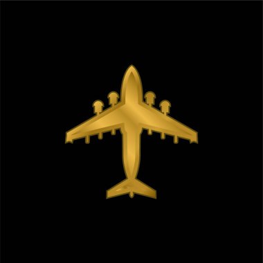 Uçak altın kaplama metalik simge veya logo vektörü