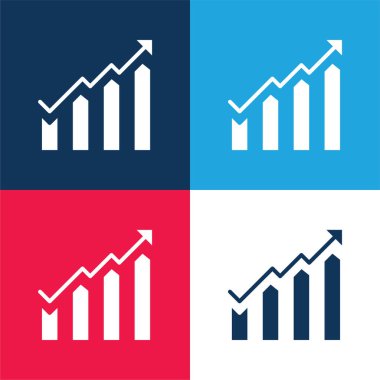 Bar Chart blue and red four color minimal icon set clipart