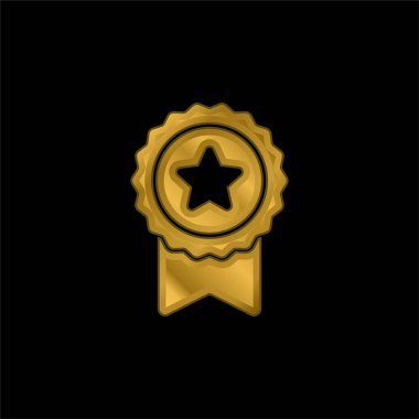Yıldız altın kaplamalı metalik simge veya logo vektörü olan rozet