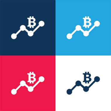 Bitcoin Yukarı Grafiksel mavi ve kırmızı dört renk simgesi setine bağlan