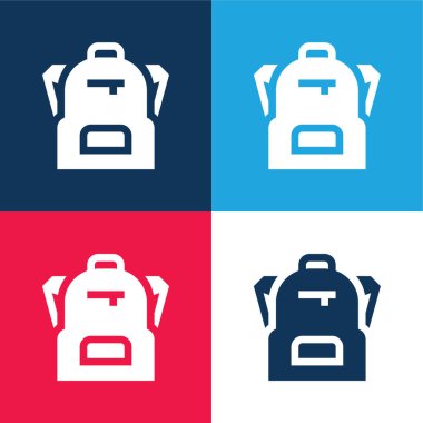 Sırt çantası mavi ve kırmızı dört renk minimal simgesi seti