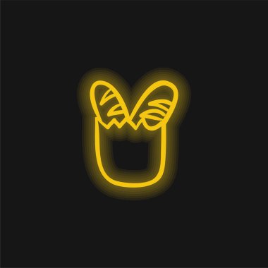 Bagetler Alışveriş Torbasında. Dış hatları sarı, parlak neon ikon.