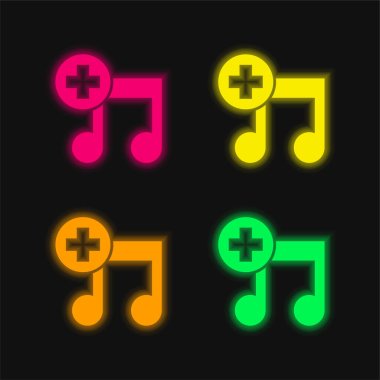Add Song Interface Symbol four color glowing neon vector icon clipart
