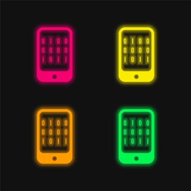 Binary Data Of A Computer four color glowing neon vector icon clipart