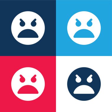 Kızgın Yüz mavi ve kırmızı dört renk minimal simgesi