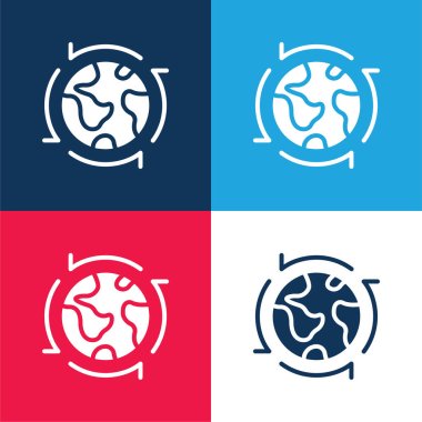 Around The World blue and red four color minimal icon set clipart