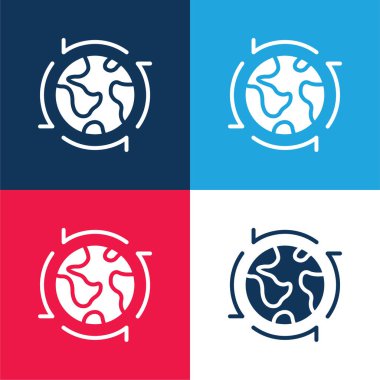 Around The World blue and red four color minimal icon set clipart