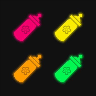 Bebek Şişesi dört renkli parlayan neon vektör simgesi