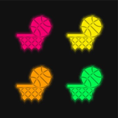 Basketbol dört renk parlayan neon vektör simgesi