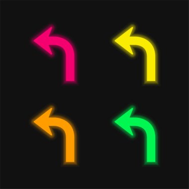 Arrow Curve Pointing Left four color glowing neon vector icon clipart