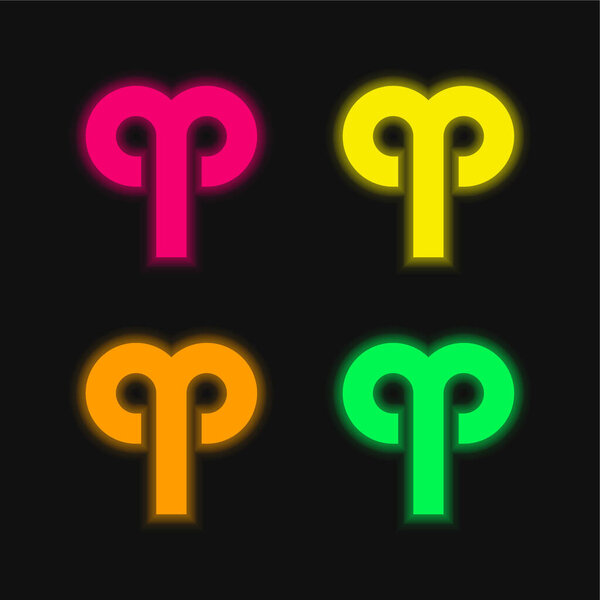Aries four color glowing neon vector icon