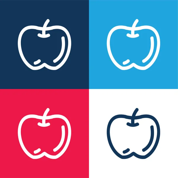 Apple Hand Getekend Fruit Outline Blauw Rood Vier Kleuren Minimale — Stockvector