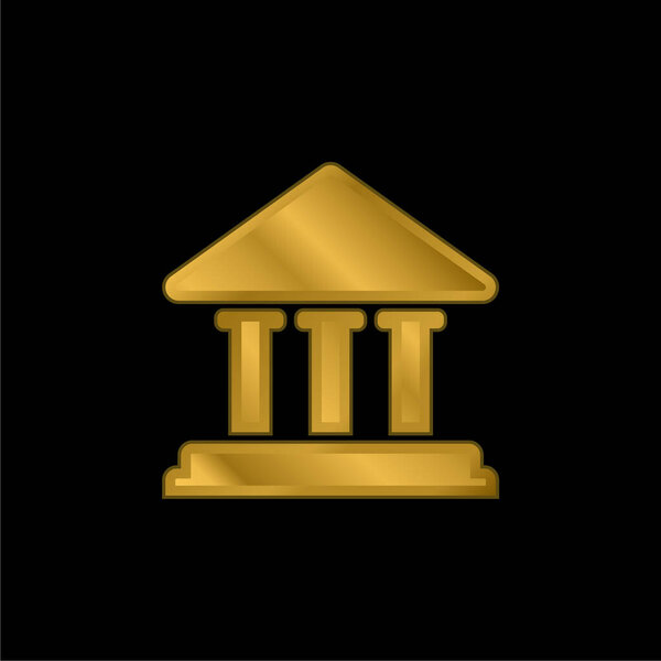 Bank Building gold plated metalic icon or logo vector