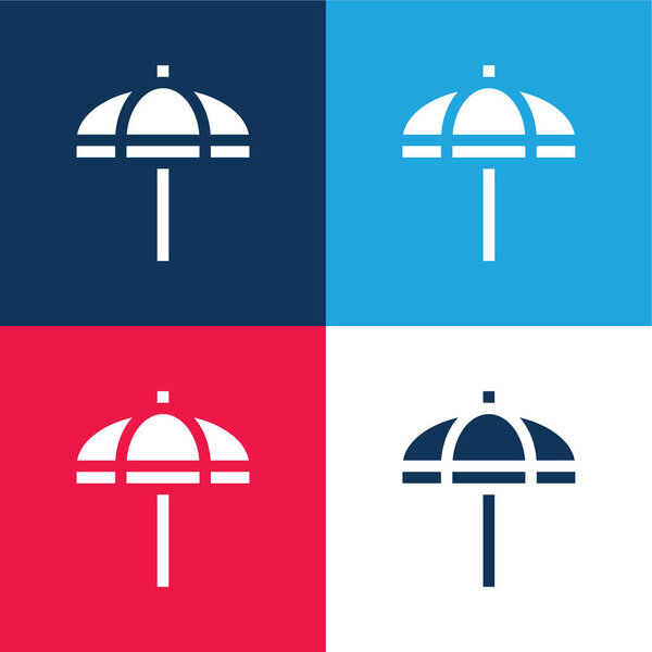 Beach Umbrella blue and red four color minimal icon set